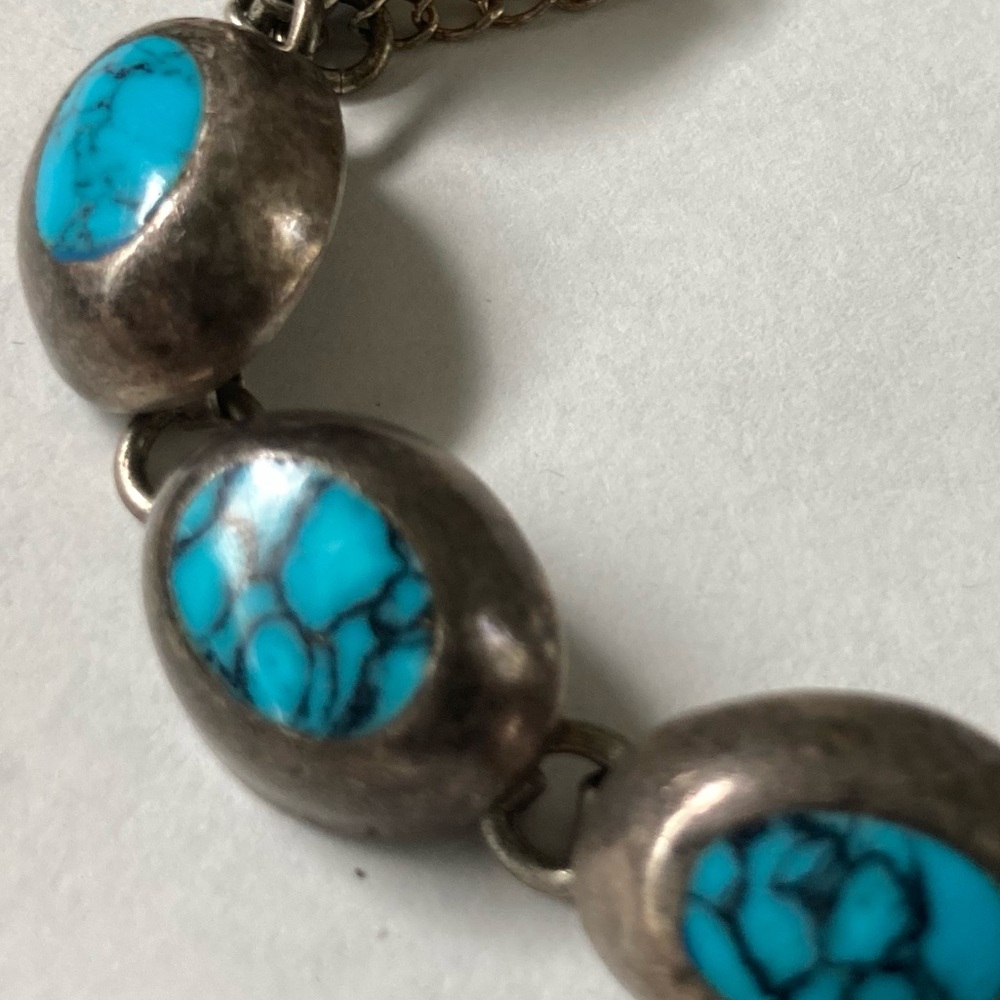 chunky vintage turquoise and silver bracelet